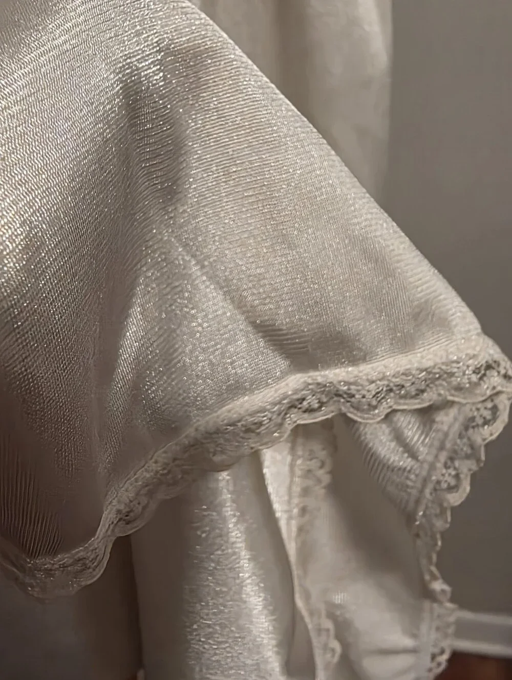 Vintage Ivory Shimmer Lace Slip Dress-Size Girls 14